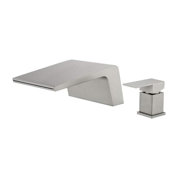 Arc Waterfall Single Handle Double Hole Bathroom Faucet in Brushed Nickel