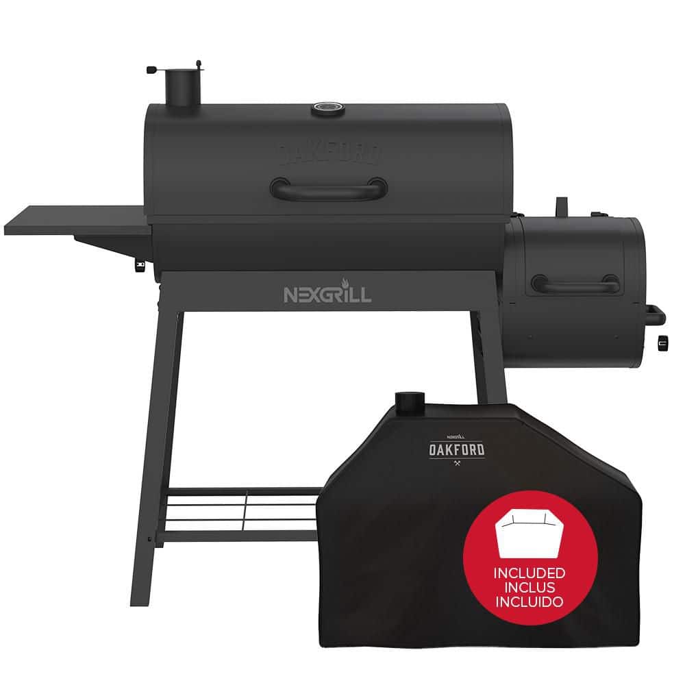 Oakford Outpost 29 Offset Smoker Charcoal Grill in Black 810-0175 with PVC Cover 700-0175 Bundle