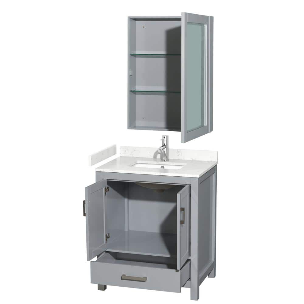 Gray 30" Freestanding Bathroom Vanity with Cultured Marble Top