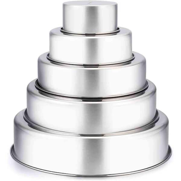 5-Piece Stainless Steel Cake Pan Set, Inner Size 4 in. 6 in. 8 in. 9.5 in. and 11 in. Round Baking Tier Cake Pans Set