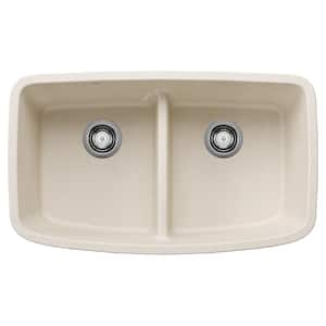 VALEA 32 in. Undermount 50/50 Double Bowl Soft White Granite Composite Kitchen Sink