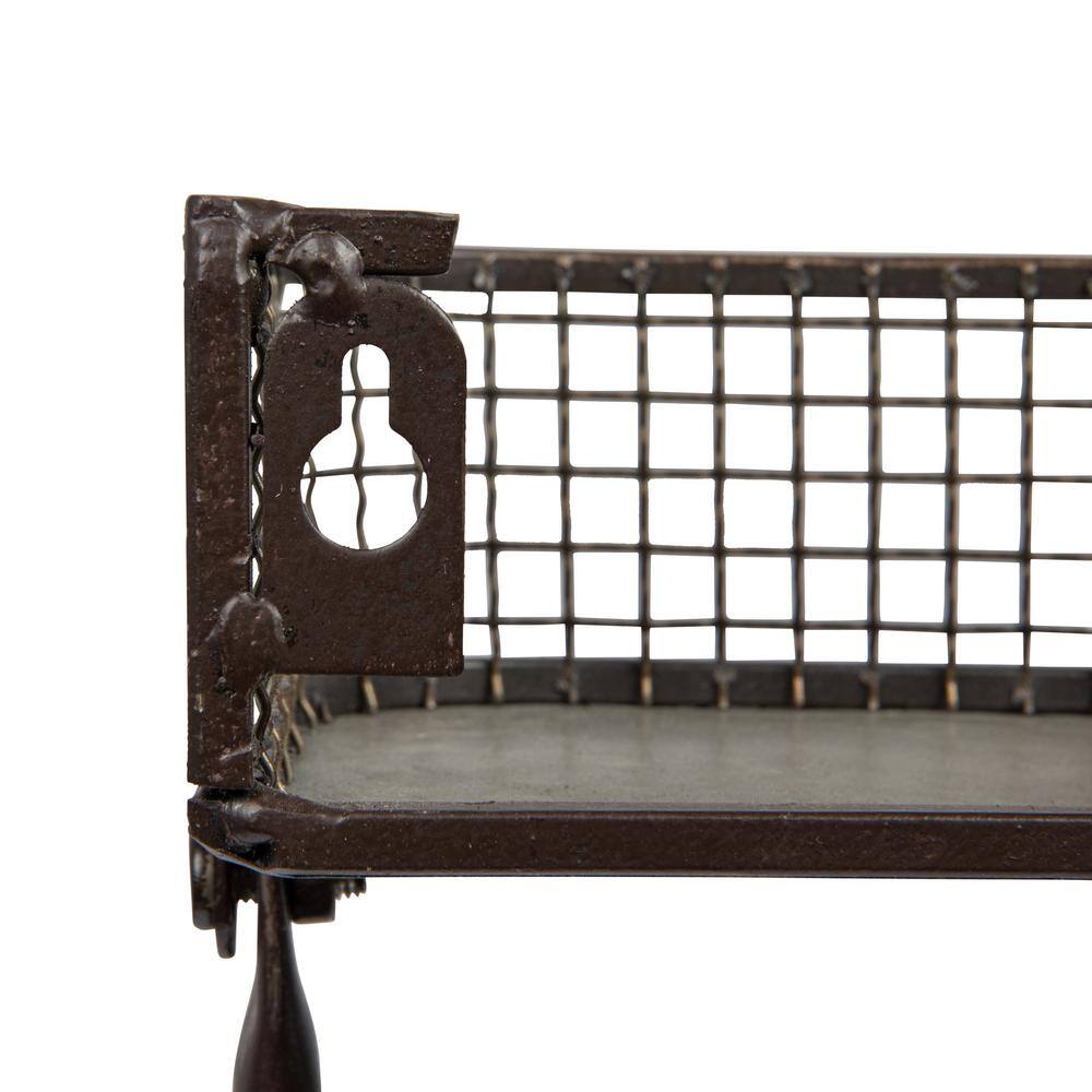 Gray Iron Floating Wall Shelves with Hanging Bar, Set of 2