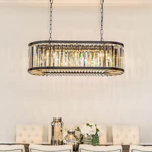 31.5 in.8-Lights Modern Glam Matte Black Linear Pendant Chandelier with Clear Crystal Shade for Dining Room