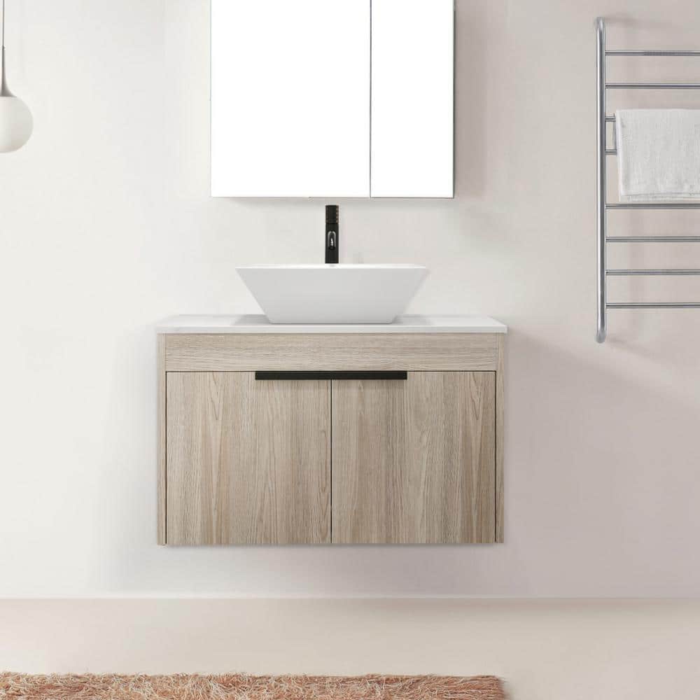 30 in. W Float Bathroom Vanity with Basin Set and 2 Parcels in Brown(Khaki), Wall Mounted with Soft Close Door price history on PriceWatchPro