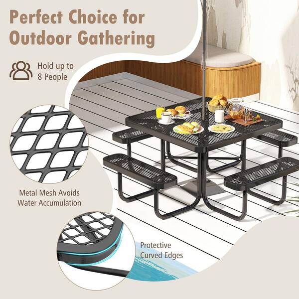 FORCLOVER 76 in. Black Square Metal Picnic Table for 8