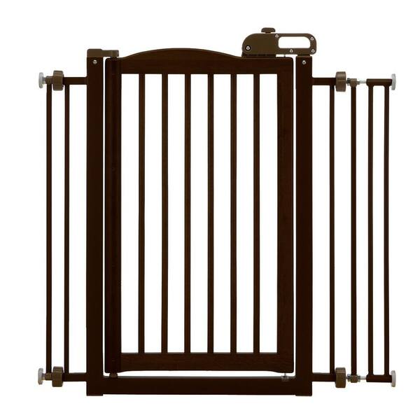 Richell 34.6 in. x 35.8 in. Wood One-Touch Pet Gate in Dark Brown