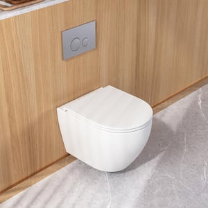 Liberty 1-Piece 1.1/1.6 GPF Dual Flush Elongated Wall Hung Toilets in White, Soft Closing Seat Included