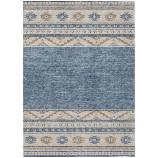Chantille Machine Washable Indoor/Outdoor Abstract ACN3075 Denim 10 ft. x 14 ft. Area Rug