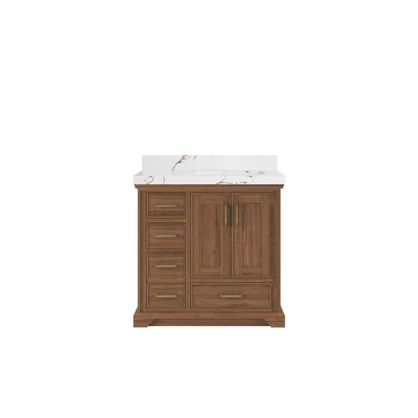 Willow Collections Charlotte 36 in. W x 22 in. D x 36 in. H Right Offset Sink Bath Vanity in Dark Natural with 2" Viola Brown Qt. Top