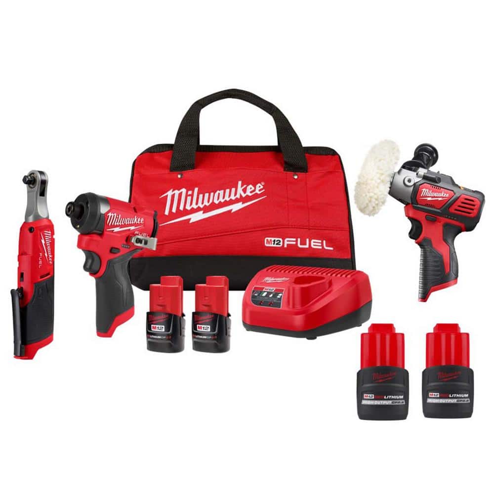 Milwaukee M12 FUEL 12-Volt Lithium-Ion Cordless 2-Tool Combo Kit w/Variable Speed Polisher/Sander and (2) HO 2.5 Ah Battery Packs -  3453-22HSR-24