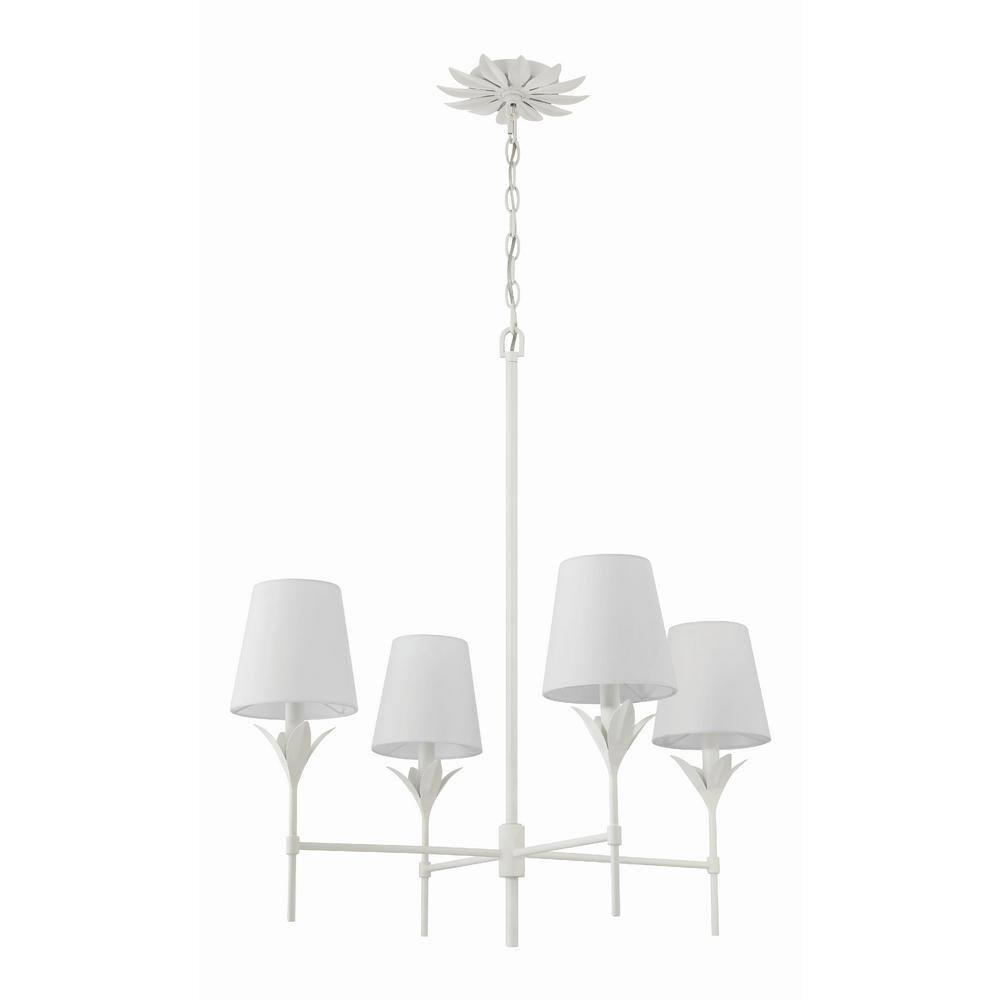 Matte White 4-Light Chandelier with Silk Shades
