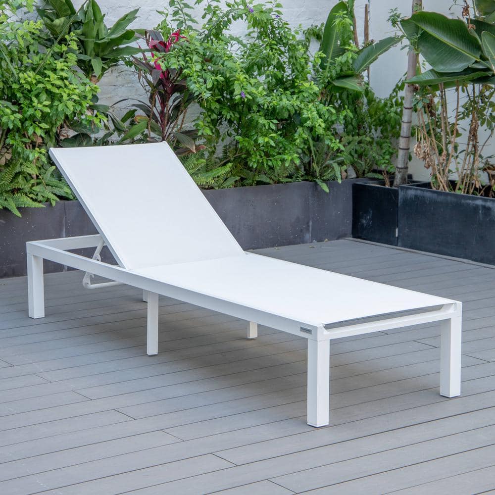 Marlin White Aluminum Patio Chaise Lounge Chair Set with Fire Pit Table