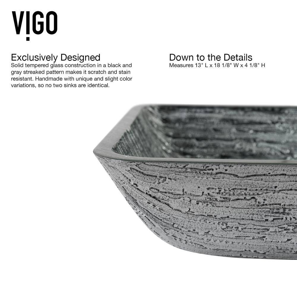 Slate Grey Rectangular Glass Vessel Bathroom Sink