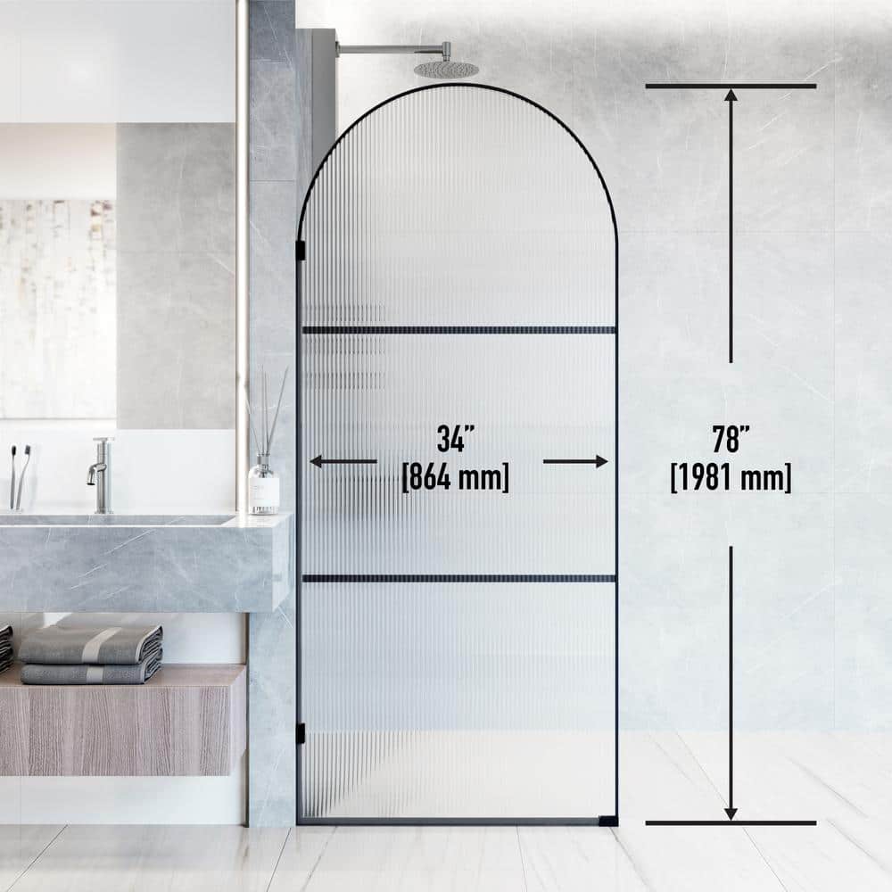 Arden Matte Black 34" x 78" Framed Shower Screen with Fluted Glass