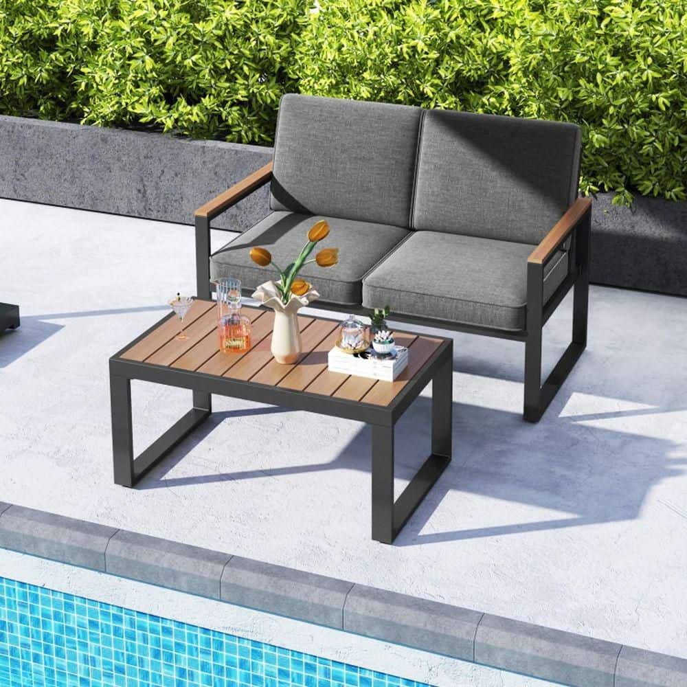 2-Piece Aluminum Patio Conversation Set with Gray Cushion price history on PriceWatchPro