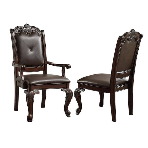 Benjara Brown Faux Leather Side Chair with Leatherette Seating (Set of 2)