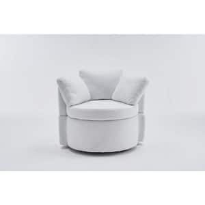 Ivory Teddy Fabric Swivel And Storage Chair With Back Cushion