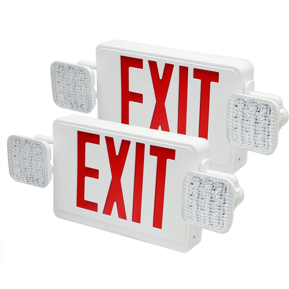 120-277-Volt White Integrated LED Emergency Red Exit Light with 2-Round Adjustable Lamp, 90 Min Backup (2-Pack) price history on PriceWatchPro