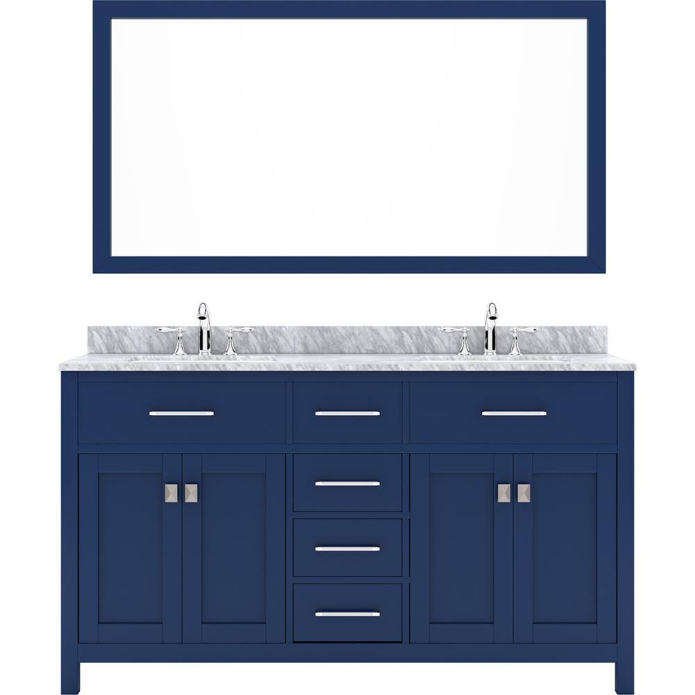 Virtu Usa Caroline 60 In W Bath Vanity In Blue With Marble Vanity Top In White With White Basin Md 2060 Wmsq Fb Nm The Home Depot
