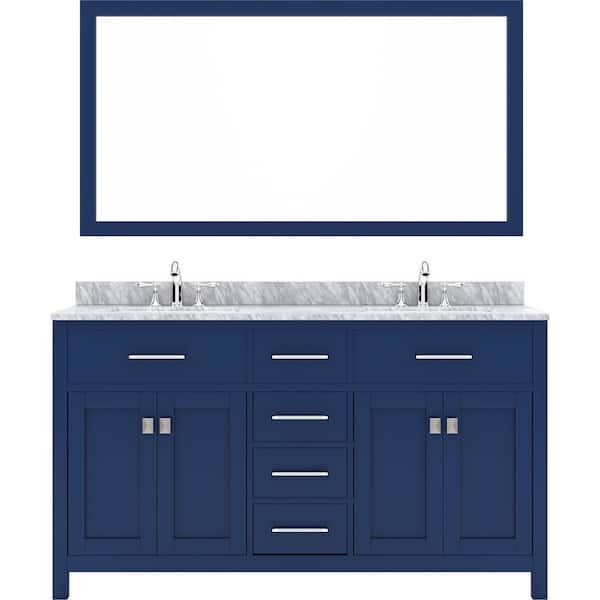 Virtu USA Caroline 60 in. W Bath Vanity in Blue with Marble Vanity Top in White with White Basin