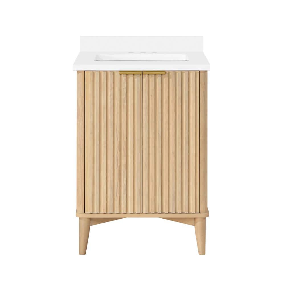 Gabi 24 in Rustic Ash Single Bathroom Vanity with White Marble Top