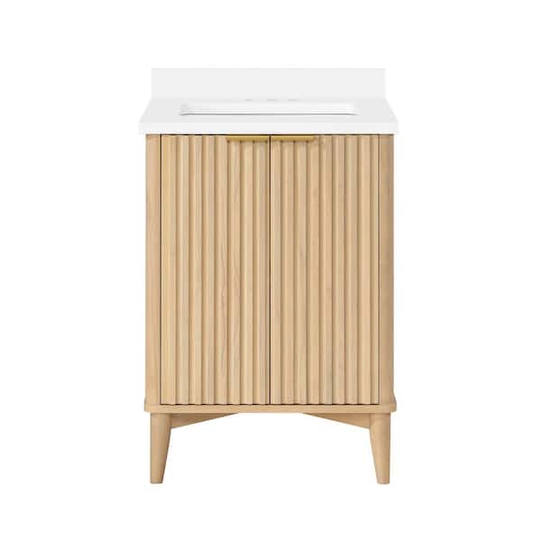 Gabi 24 in. Single Sink Rustic Ash Bath Vanity with White Engineered Stone Top (Assembled)