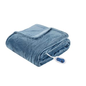 60 in. x 70 in. Heated Plush Blue Electric Throw Blanket