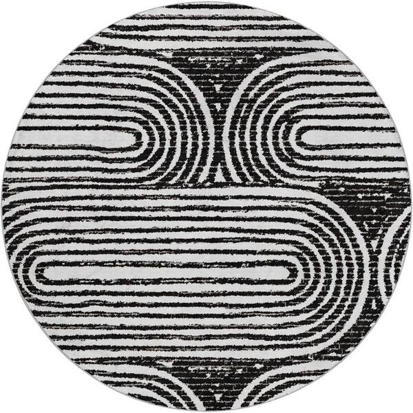 Dream Shag Premium Machine Washable Abstract ADS540 Black 8 ft. x 8 ft. Round Rug