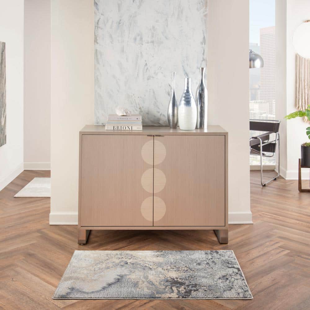 Gray and Beige Abstract Synthetic Rectangular Area Rug 3' x 5'