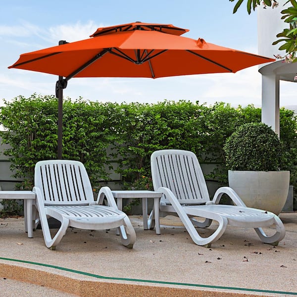 JEAREY 11 ft. Round Cantilever Tilt Patio Umbrella With Crank in Orange