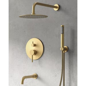 3-Spray Round High Pressure Wall Bar Shower Kit Tub and Shower Faucet with Hand Shower in Brushed Gold (Valve Included)
