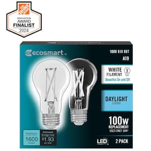 100-Watt Equivalent A19 Dimmable White Filament CEC Clear Glass E26 LED Light Bulb, Daylight 5000K (2-Pack)