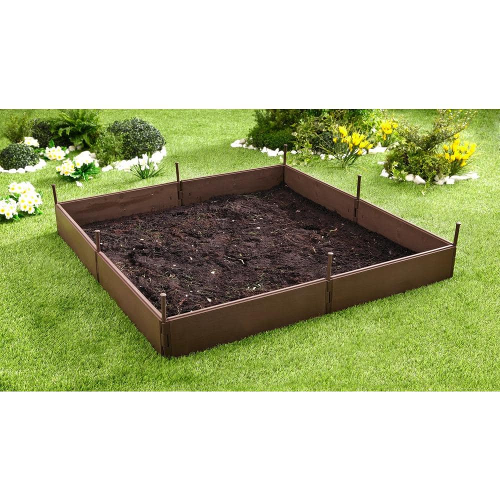 Brown Polyethylene Modular Raised Garden Bed Kit, 4' x 4'