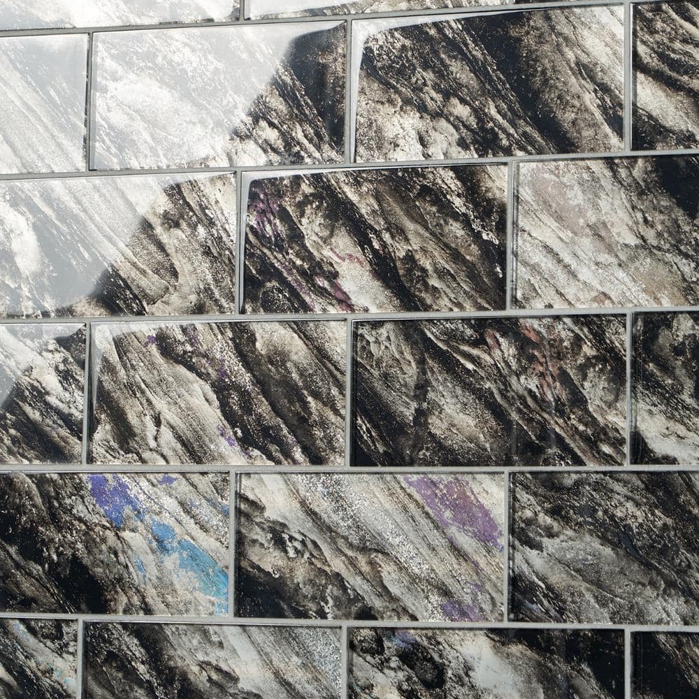 Astral Polished Black Glass Rectangular Wall Tile