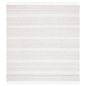 Striped Kilim Beige Ivory 7 ft. x 7 ft. Abstract Striped Square Area Rug