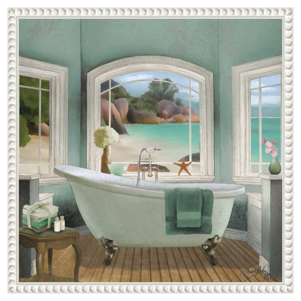 Oceanview Bath II White Framed Canvas Wall Art