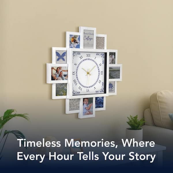American Art Decor Photo Collage White & Blue Black Wall Clock 20