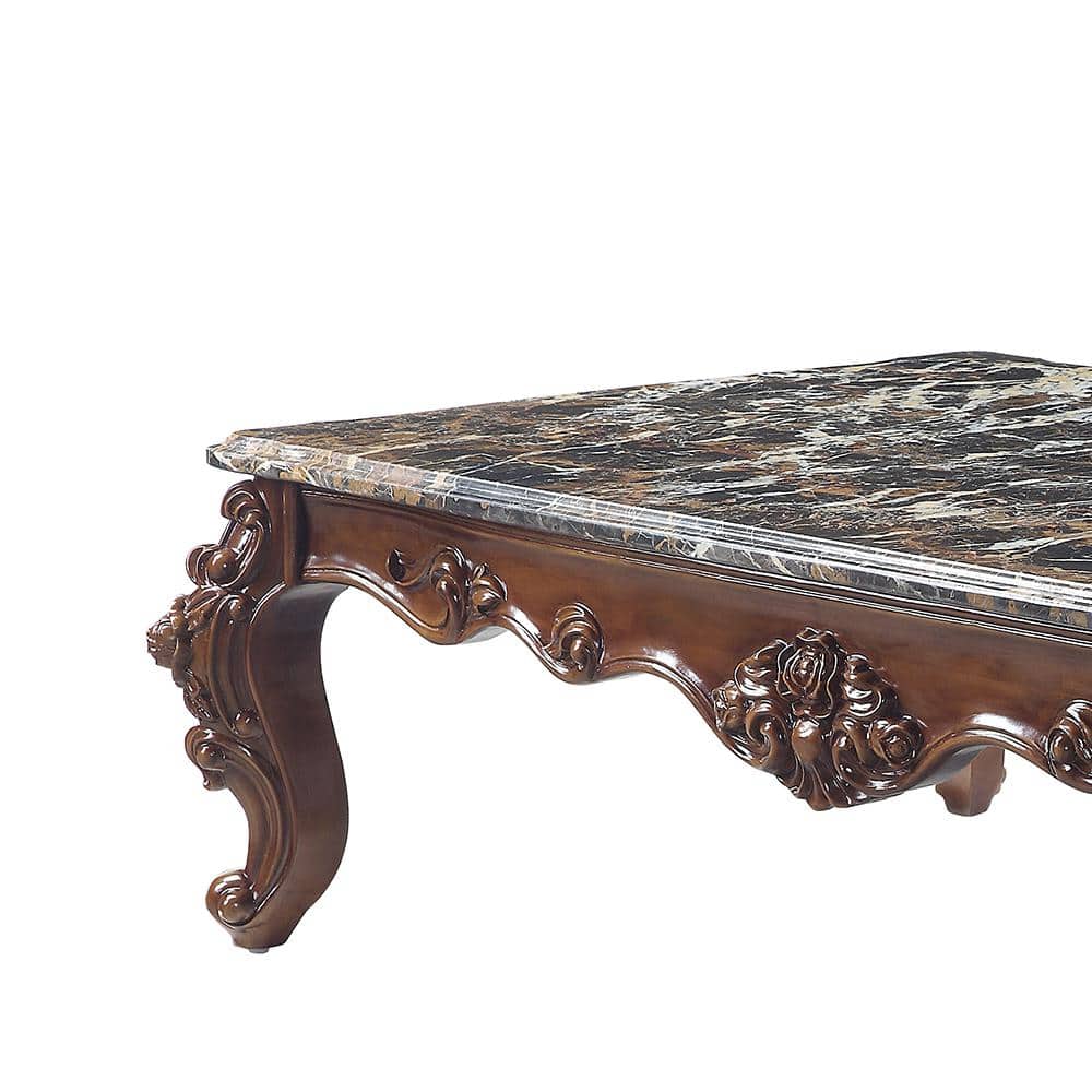 Versailles Rectangular Walnut and Marble Coffee Table with Storage