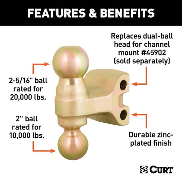 CURT Replacement Dual-Ball for Adjustable Channel Mount (Fits 45902, 45927)