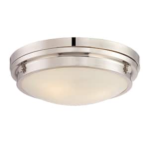 Lucerne 15 in. W x 4.75 in. H 3-Light Polished Nickel Flush Mount Ceiling Light with Glass Shade