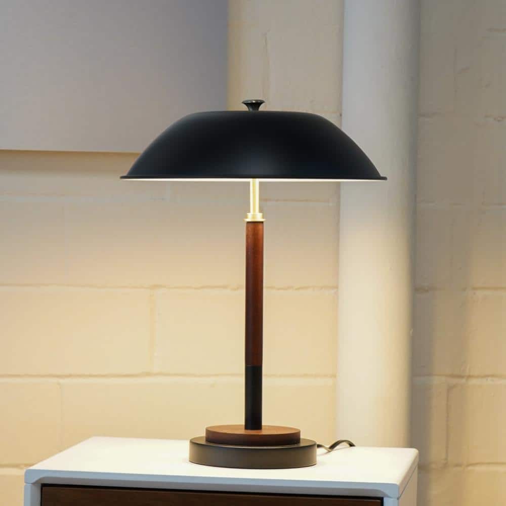 18 in. Modern, Adjustable-Brightness Table Lamp Made of Walnut Wood and Antique Bronze (with a Drum-Shaped Lampshade) price history on PriceWatchPro
