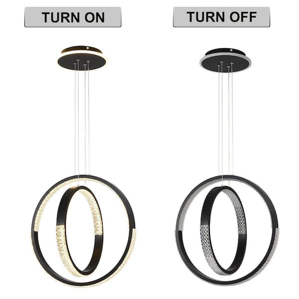 OUKANING 48-Watt Integrated LED Black Modern Dimmable 2 Rings 