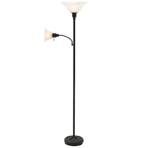 71 in. Antique Bronze Floor Lamp with 2 Alabaster Glass Shades
