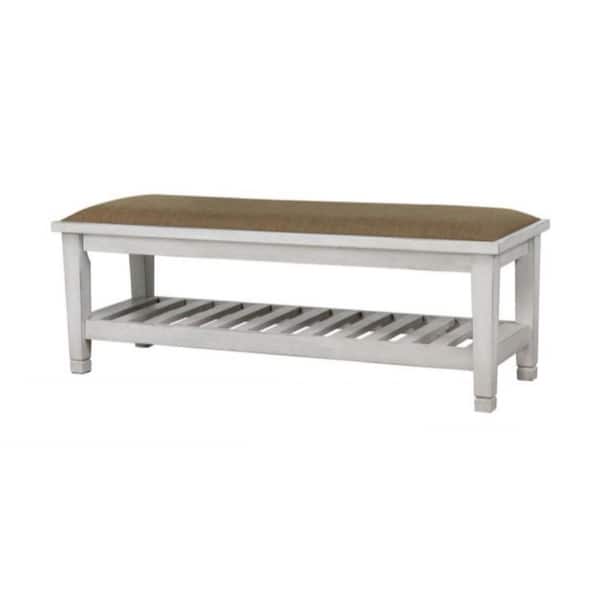 Benjara 50.5 in. White Backless Bedroom Bench with Slatted Shelf
