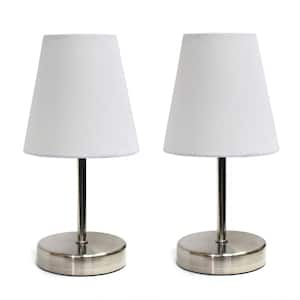 10.5 in. Iconic Duo Mini Sand Nickel Table Lamp 2-Pack Set, for End Tables, Nightstands, Offices, White Shades