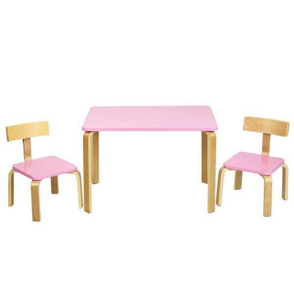 HONEY JOY 3-Piece Kids Rectangular Wood Top Table Chairs Set