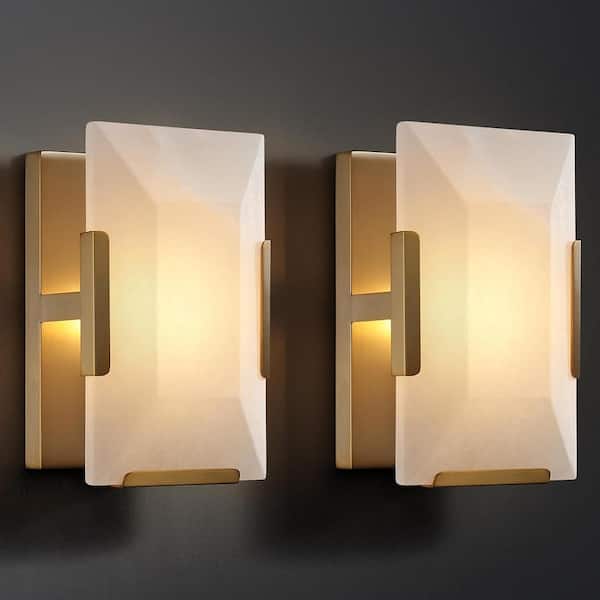 YUYI 9.8 in. 1-Light 2-Piece Gold Wall Sconce, Natural Alabaster Wall Lighting for Living Room, Bathroom, Hallway, Bedroom