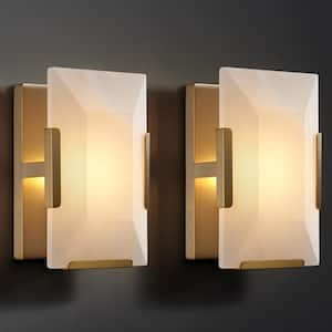 6 in. 1-Light Brass Wall Sconce, Marble Wall Lighting for Living Room, Dining Room, Hallway, (Set of 2)