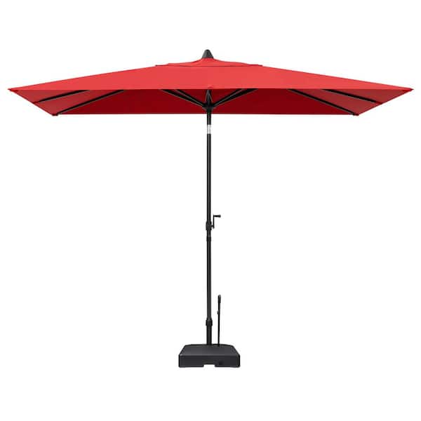 9 x 5 ft. Iron Single Top Swinging Head Patio Umbrella in Red with 99 lbs. HDPE Base Stand