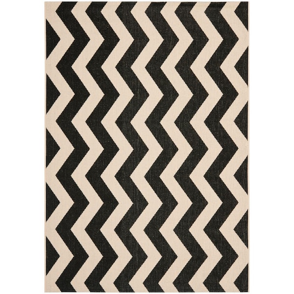 SAFAVIEH Courtyard Black/Beige 4 ft. x 6 ft. Geometric Indoor/Outdoor Patio  Area Rug